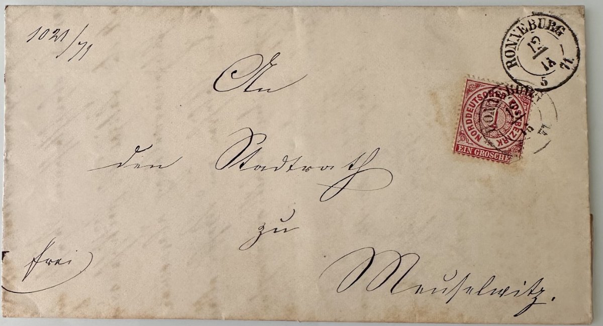Antique North German Confederation Letter 1871 – Ronneburg – 1 Groschen