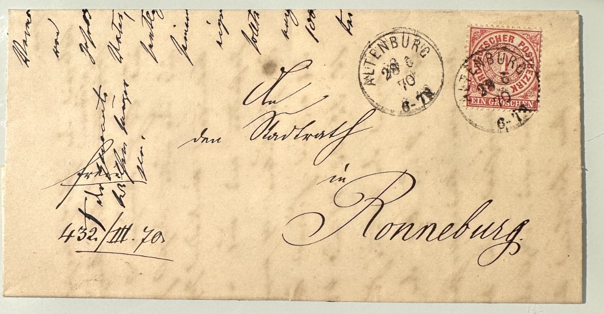 Antique North German Confederation Letter 1870 – Altenburg to Ronneburg – 1 Groschen