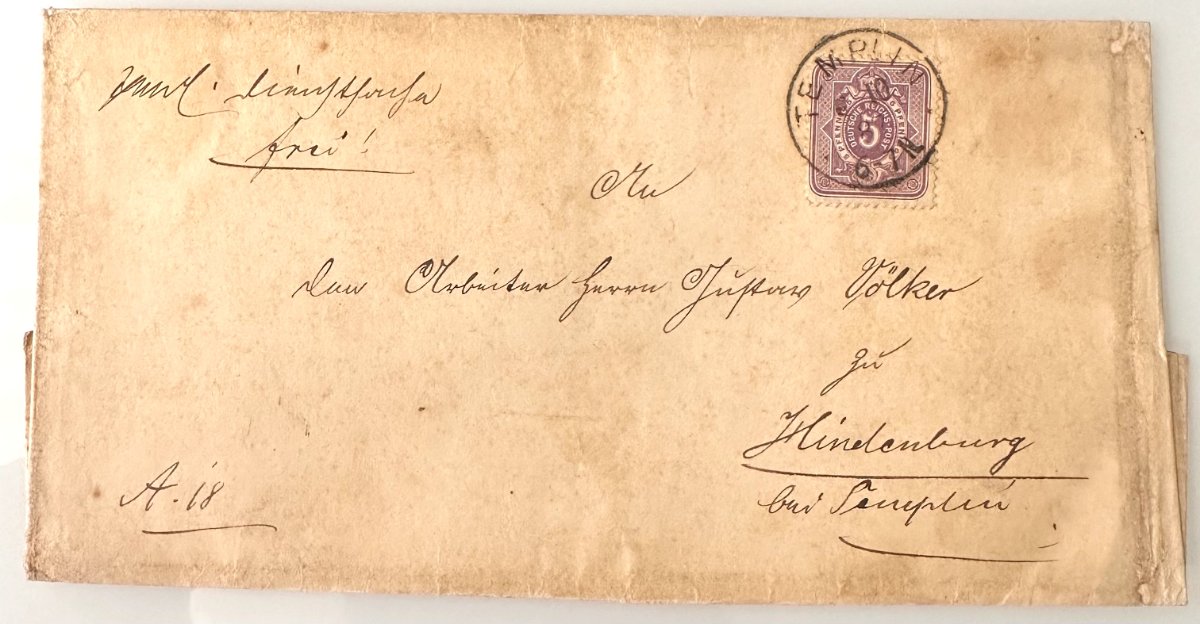 German Empire Cover 1887, 5 Pfennig Deutsche Reichspost, Templin Court Mail to Hindenburg