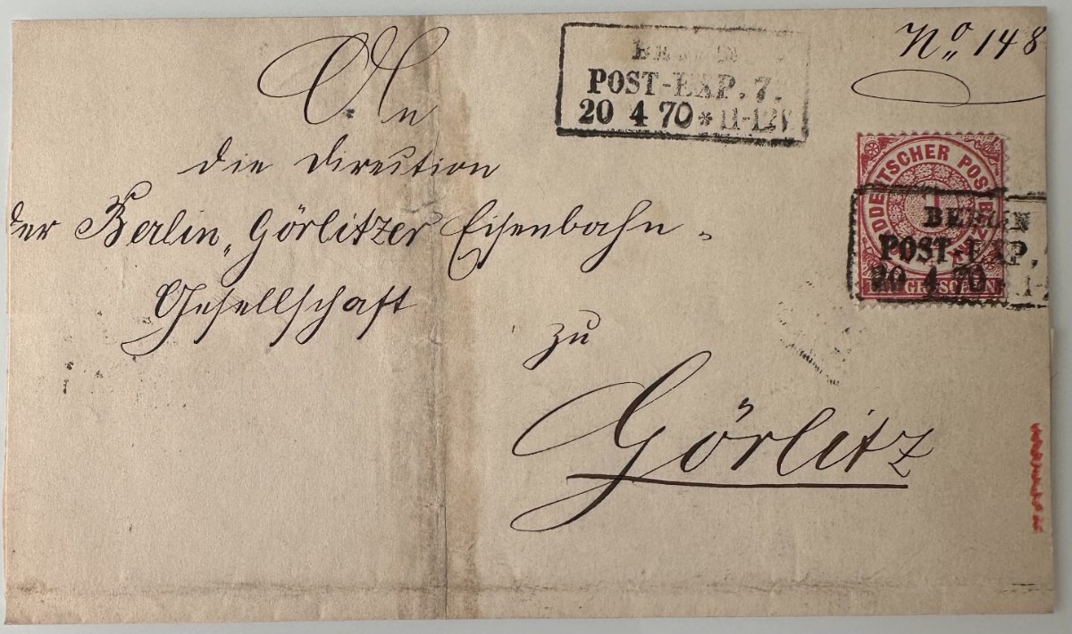 Antique North German Confederation Railway Post Cover 1870 – Halle-Sorau-Gubener Eisenbahn to Görlitz