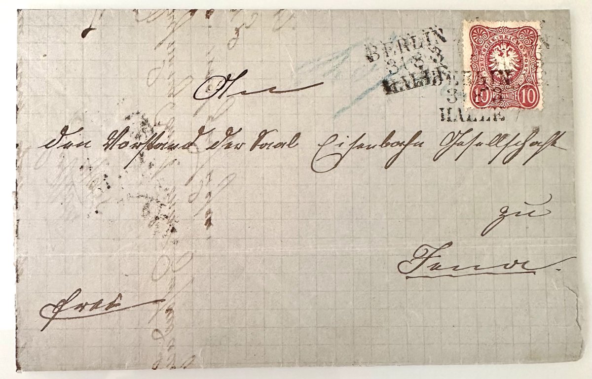c.1880s German Empire folded letter Berlin – Halle / Jena with 10 Pfennig stamp and Kösen advertising seal