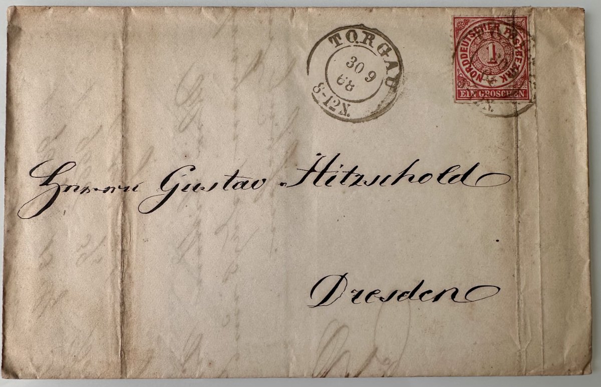 Antique North German Confederation Letter 1868 – Torgau to Dresden – 1 Groschen