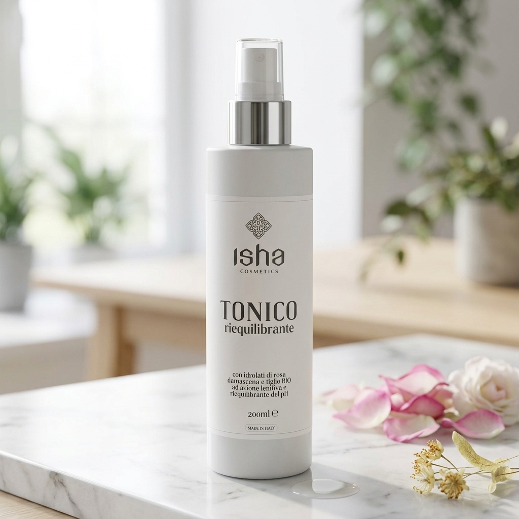 Tonic Reechilibrant Premium pentru Față Isha, 200ml – Cu Hidrolat de Trandafir și Tei