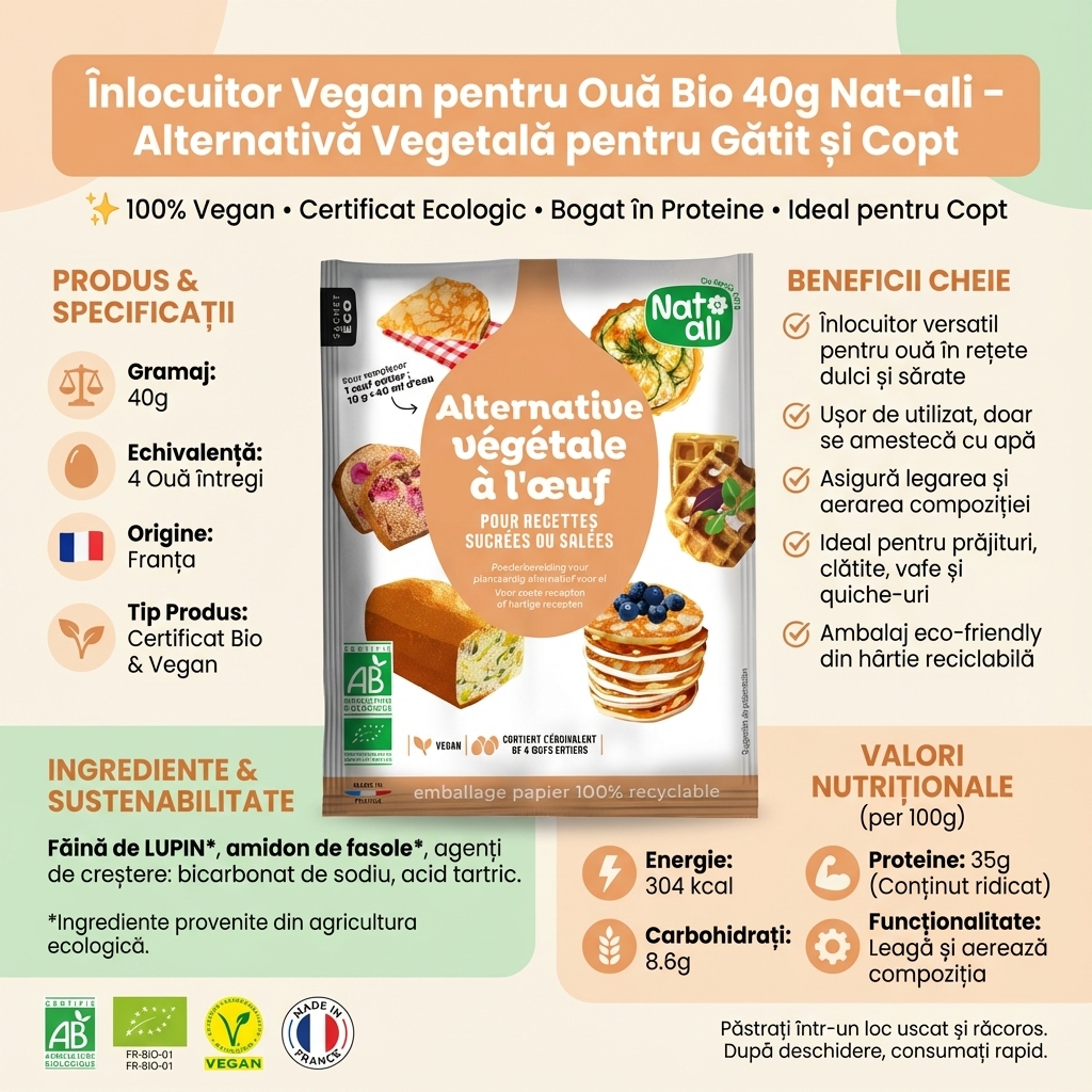 Înlocuitor Vegan pentru Ouă Bio 40g Nat-ali – Alternativă Vegetală pentru Gătit și Copt 4