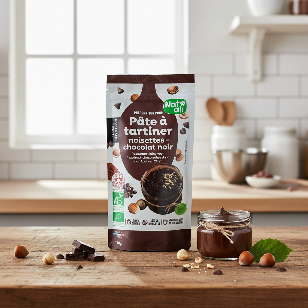 Mix pentru Cremă Tartinabilă Bio cu Alune de Pădure și Ciocolată Neagră Nat-ali, 170g