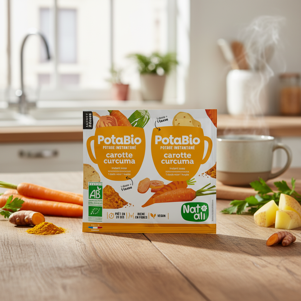 Supă Instant Bio cu Morcovi, Turmeric și Legume Nat-ali, 2 x 8.5g