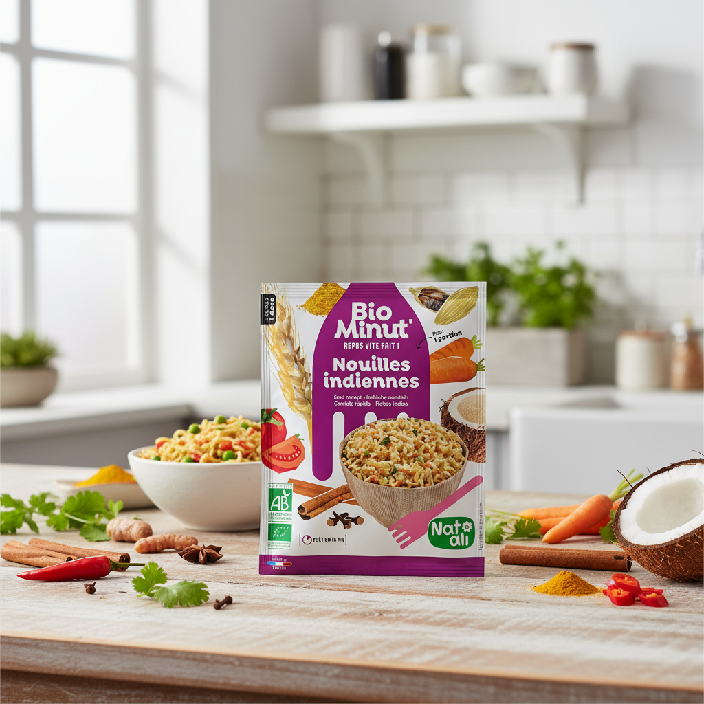 Noodles Instant Bio în Stil Indian cu Legume și Condimente Nat-ali 80g 2