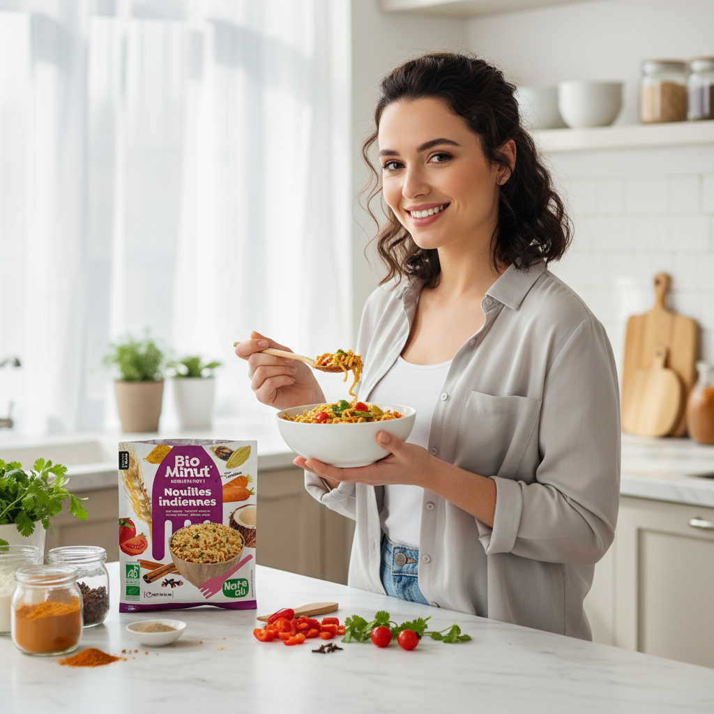 Noodles Instant Bio în Stil Indian cu Legume și Condimente Nat-ali 80g 3