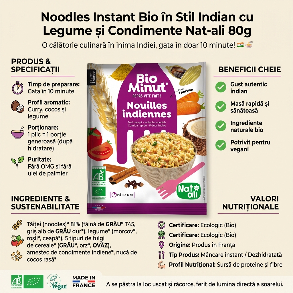 Noodles Instant Bio în Stil Indian cu Legume și Condimente Nat-ali 80g 4