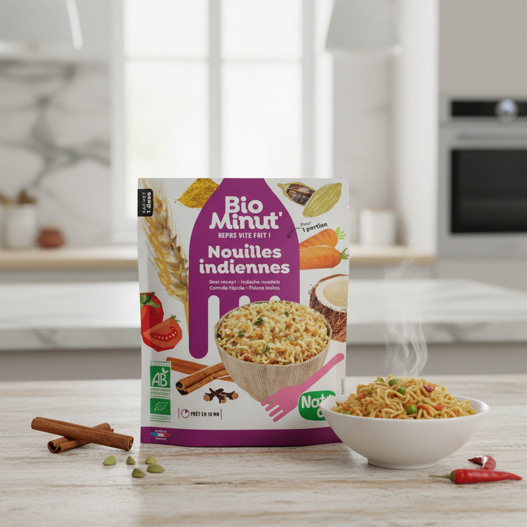 Noodles Instant Bio în Stil Indian cu Legume și Condimente Nat-ali 80g