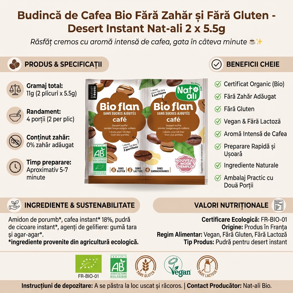 Budincă de Cafea Bio Fără Zahăr și Fără Gluten - Desert Instant Nat-ali 2 x 5.5g 4