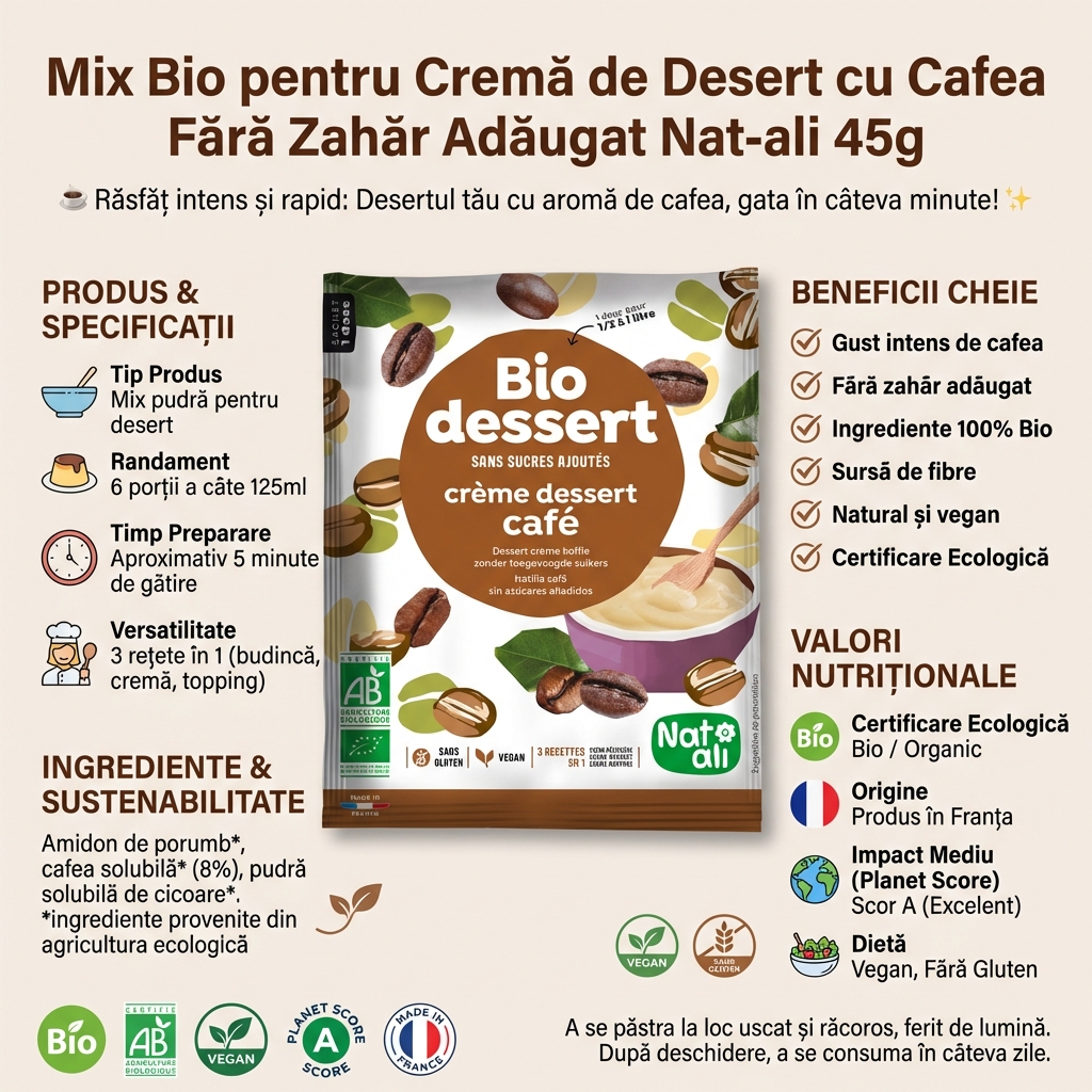Mix Bio pentru Cremă de Desert cu Cafea Fără Zahăr Adăugat Nat-ali 45g 4