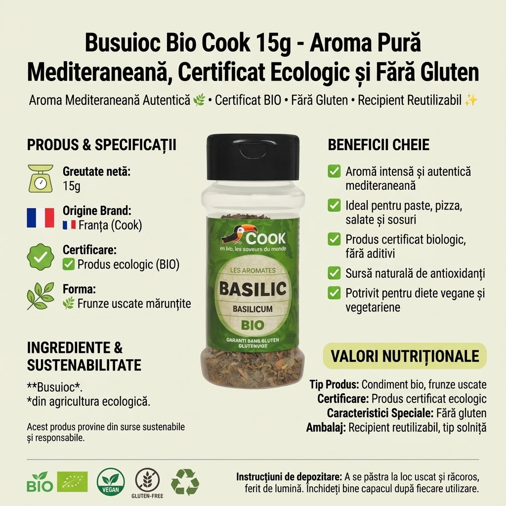 Busuioc Bio Cook 15g - Aroma Pură Mediteraneană, Certificat Ecologic și Fără Gluten 4