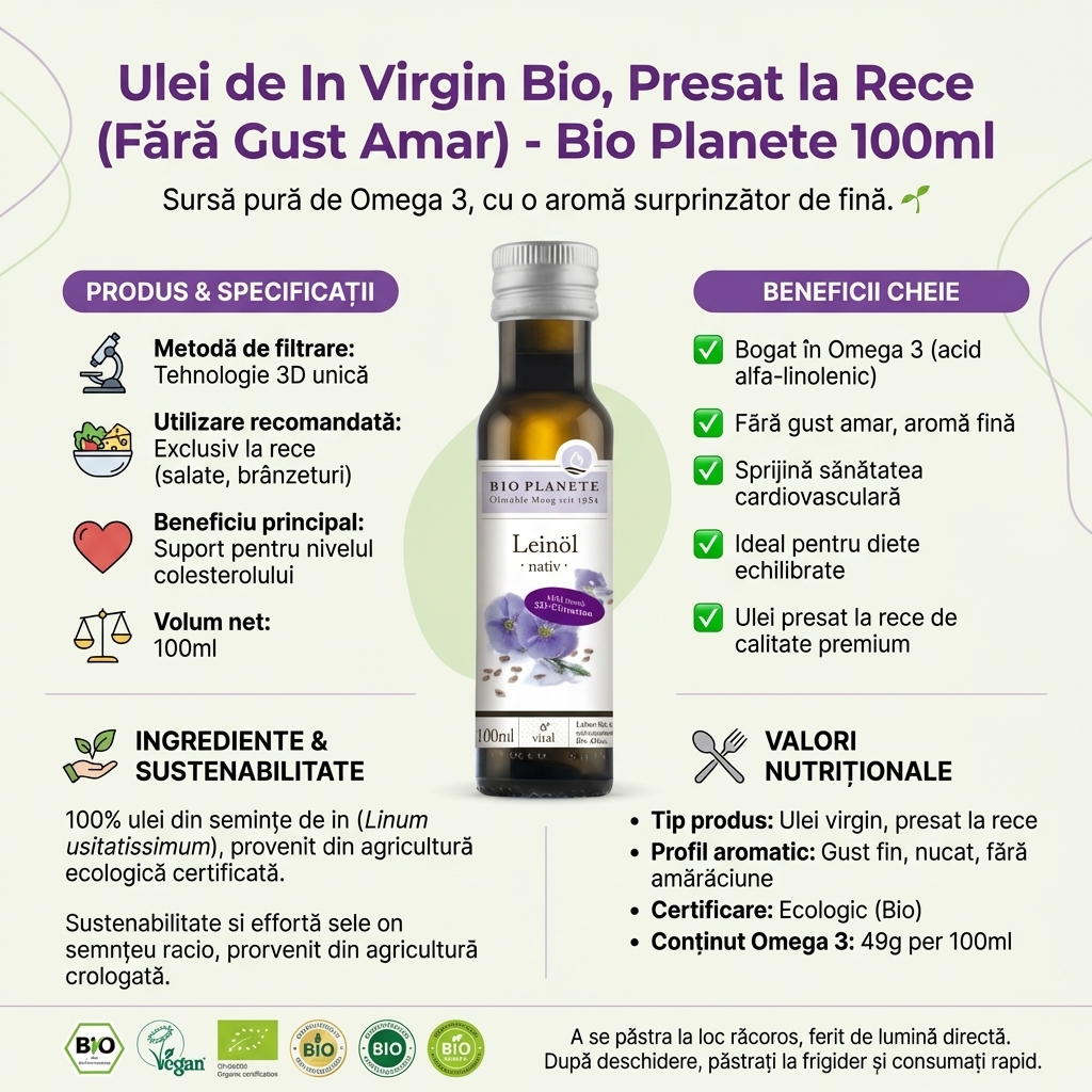 Ulei de In Virgin Bio, Presat la Rece (Fără Gust Amar) - Bio Planete 100ml 4