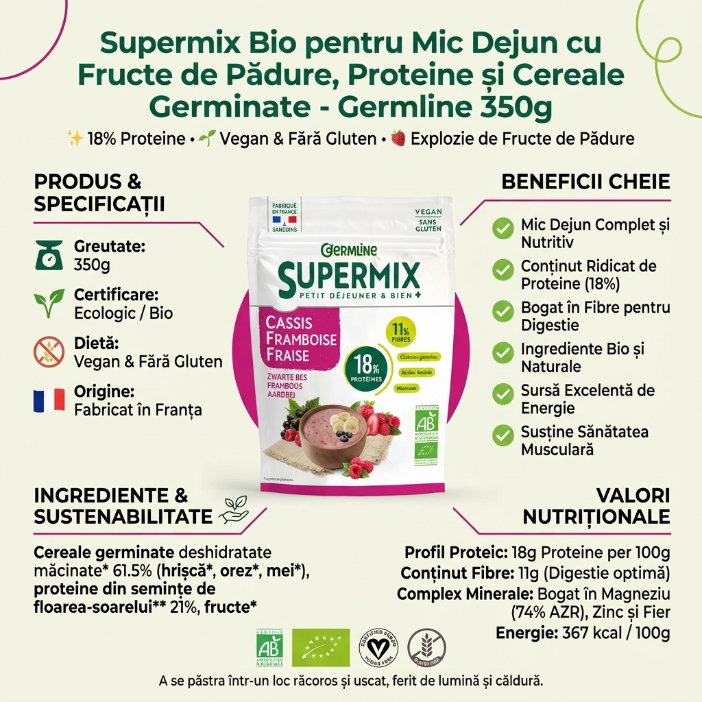 Supermix Bio pentru Mic Dejun cu Fructe de Pădure, Proteine și Cereale Germinate - Germline 350g 4