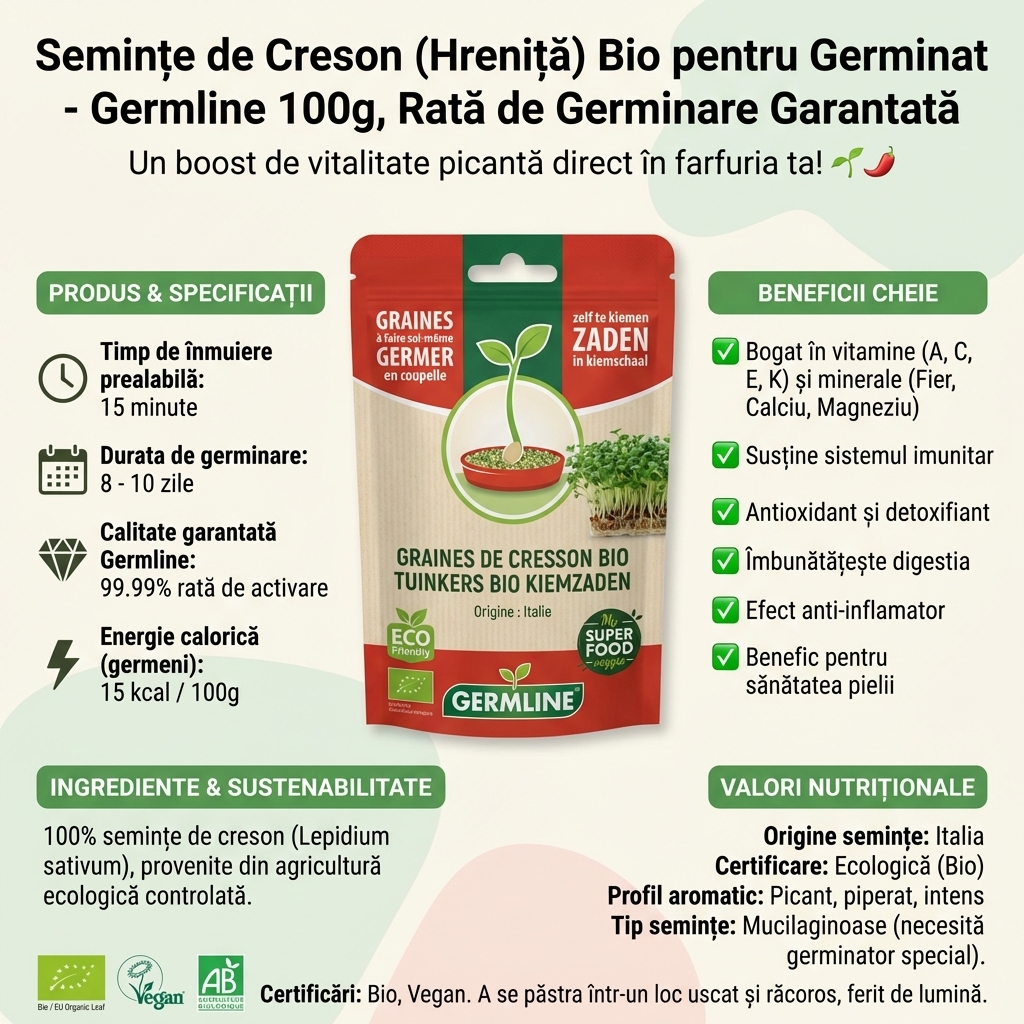 Semințe de Creson (Hreniță) Bio pentru Germinat - Germline 100g, Rată de Germinare Garantată 4