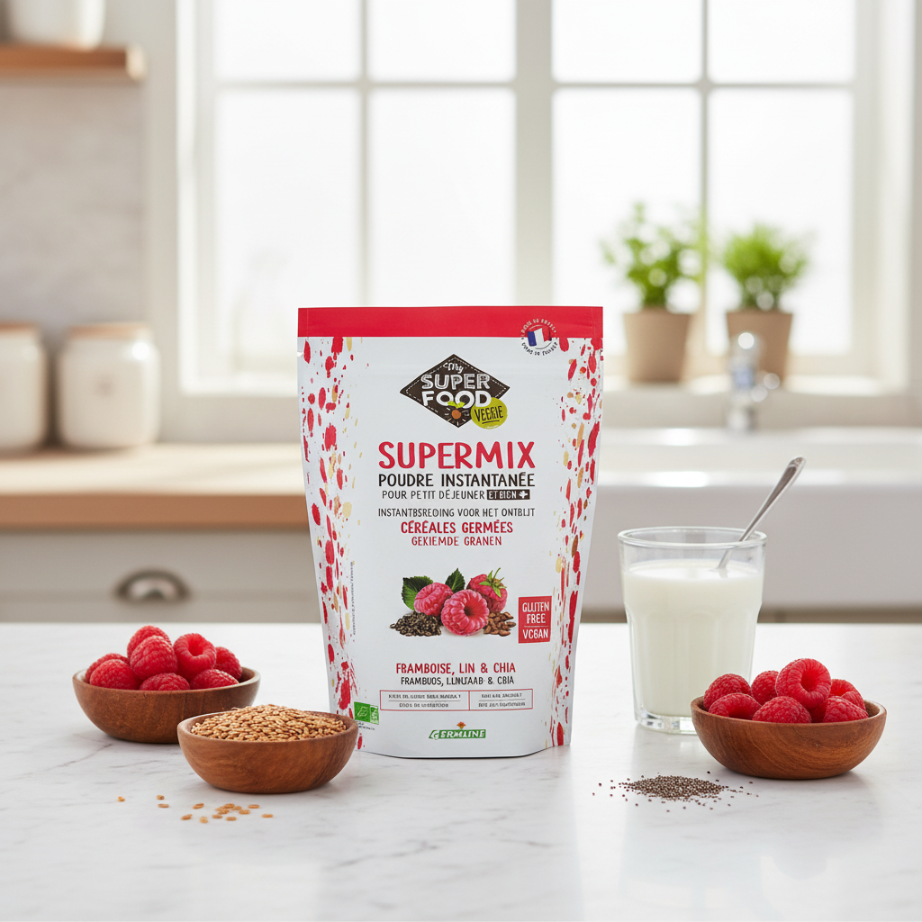 Supermix Mic Dejun Instant Bio cu Zmeură, In și Chia - Germline 350g | Fără Gluten 2