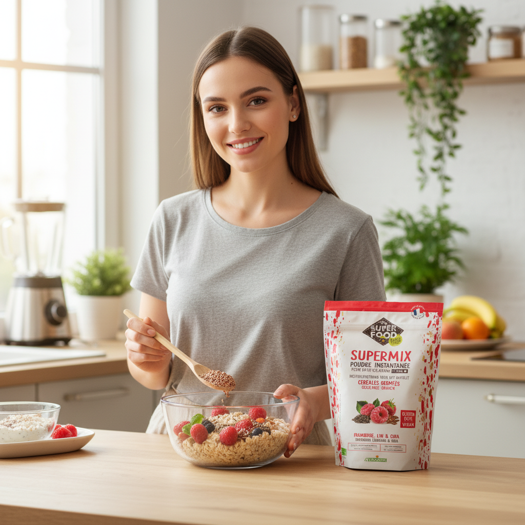 Supermix Mic Dejun Instant Bio cu Zmeură, In și Chia - Germline 350g | Fără Gluten 3