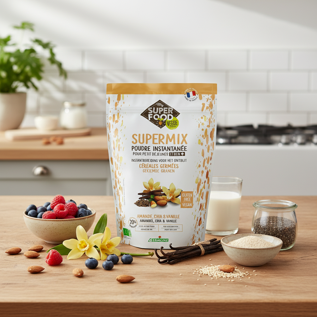 Supermix Instant Bio pentru Mic Dejun cu Migdale, Chia și Vanilie - Cereale Germinate Fără Gluten 350g Germline 2