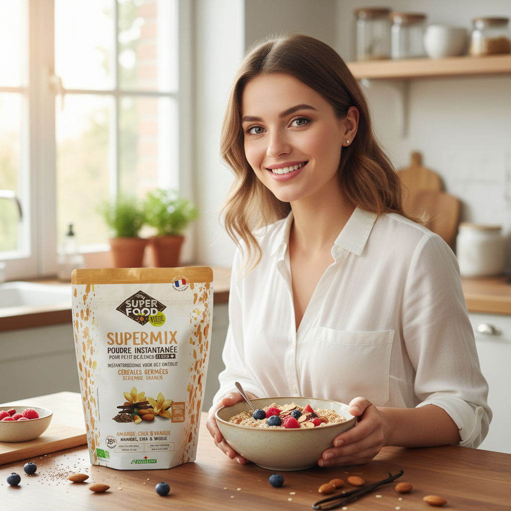 Supermix Instant Bio pentru Mic Dejun cu Migdale, Chia și Vanilie - Cereale Germinate Fără Gluten 350g Germline 3