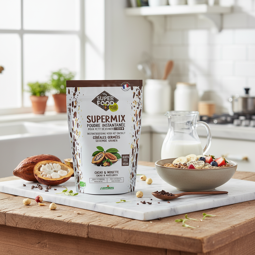 Supermix Mic Dejun Bio Instant cu Alune și Cacao - Cereale Germinate, Fără Gluten, 350g | Germline 2