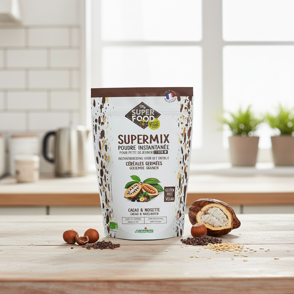 Supermix Mic Dejun Bio Instant cu Alune și Cacao - Cereale Germinate, Fără Gluten, 350g | Germline