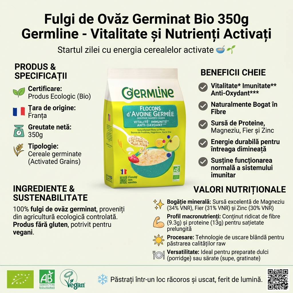 Fulgi de Ovăz Germinat Bio 350g Germline - Vitalitate și Nutrienți Activați 4