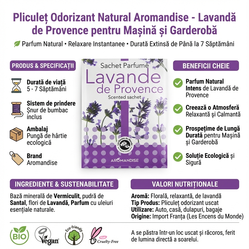 Pliculeț Odorizant Natural Aromandise - Lavandă de Provence pentru Mașină și Garderobă 4