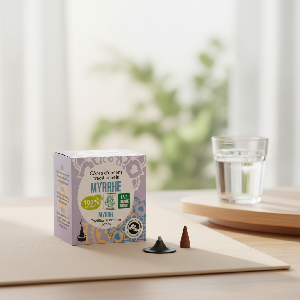 Conuri Parfumate Naturale din Smirnă Indiană Aromandise - 12 Bucăți cu Suport Inclus