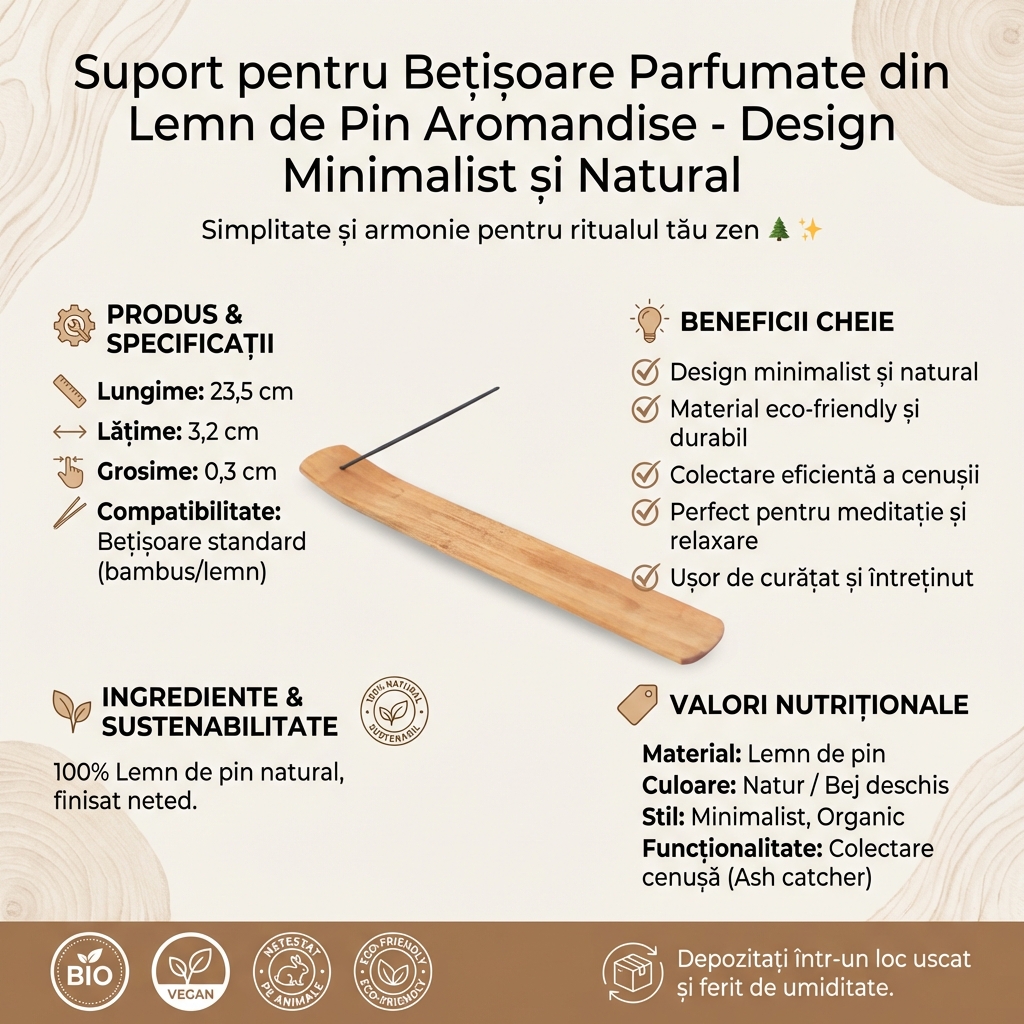 Suport pentru Bețișoare Parfumate din Lemn de Pin Aromandise - Design Minimalist și Natural 4