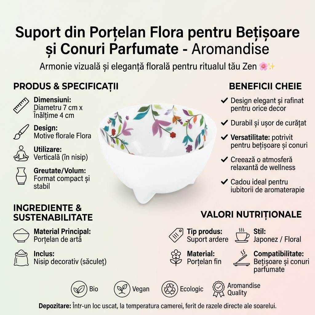 Suport din Porțelan Flora pentru Bețișoare și Conuri Parfumate - Aromandise 4