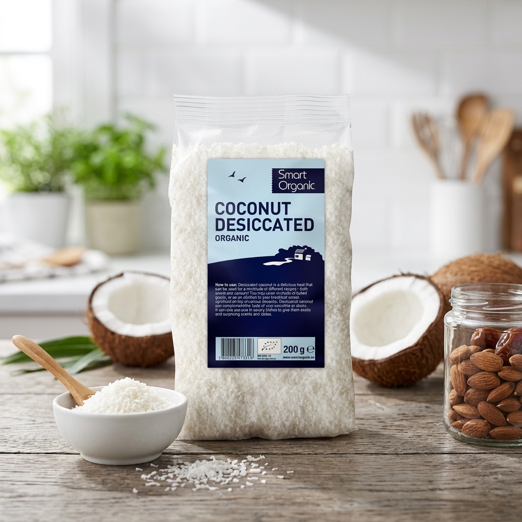Nucă de Cocos Măcinată Bio 200g Smart Organic - Răzuită Fin pentru Deserturi și Rețete Raw-Vegan