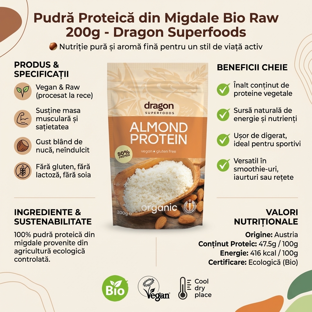 Pudră Proteică din Migdale Bio Raw 200g - Dragon Superfoods 4