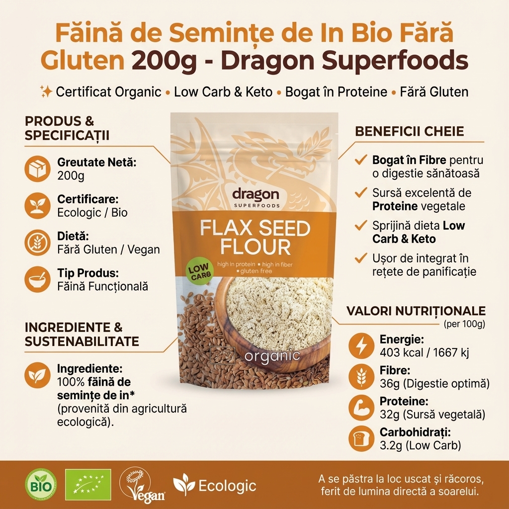 Făină de Semințe de In Bio Fără Gluten 200g - Dragon Superfoods 4