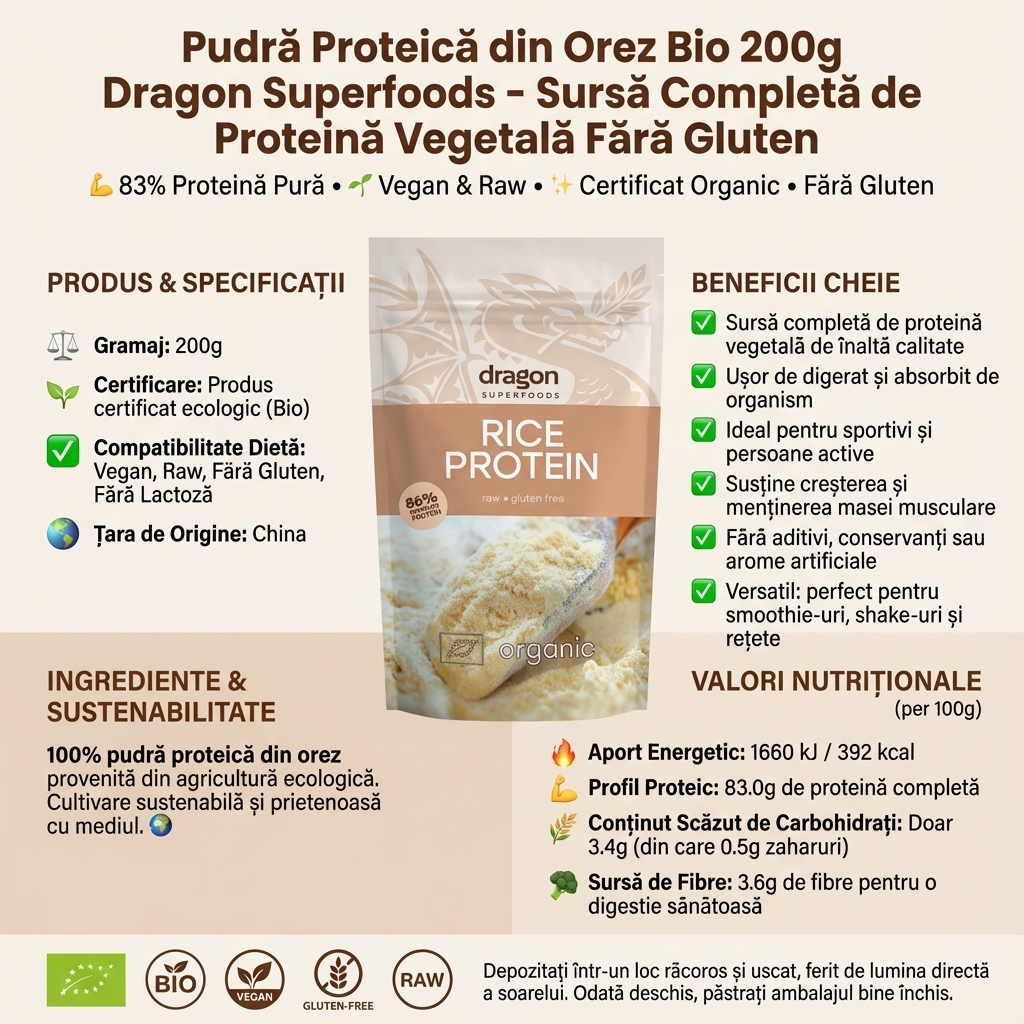 Pudră Proteică din Orez Bio 200g Dragon Superfoods - Sursă Completă de Proteină Vegetală Fără Gluten 4