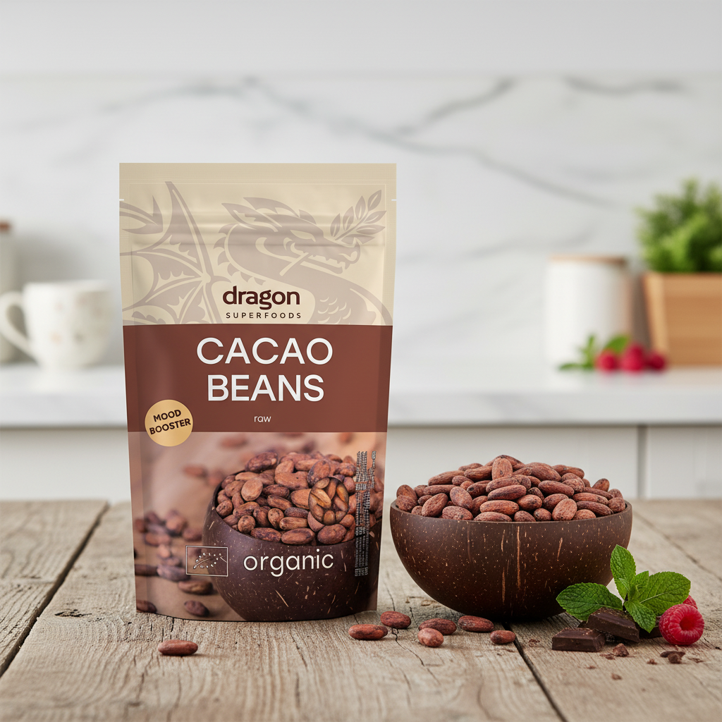 Boabe de Cacao Criollo Întregi Bio Raw – Superaliment Antioxidant & Mood Booster 200g Dragon Superfoods