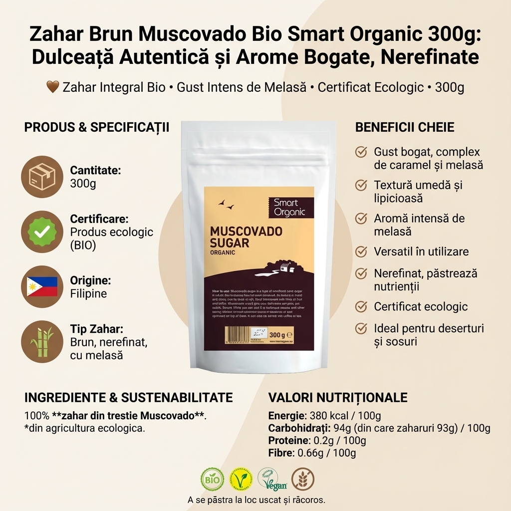 Zahar Brun Muscovado Bio Smart Organic 300g: Dulceață Autentică și Arome Bogate, Nerefinate 4