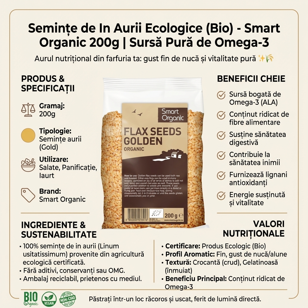 Semințe de In Aurii Ecologice (Bio) - Smart Organic 200g | Sursă Pură de Omega-3 4