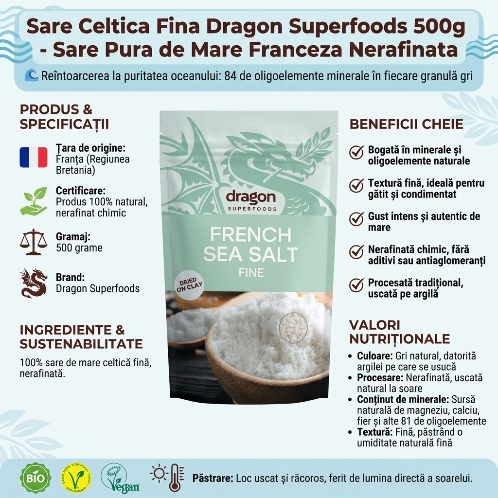 Sare Celtica Fina Dragon Superfoods 500g - Sare Pura de Mare Franceza Nerafinata 4