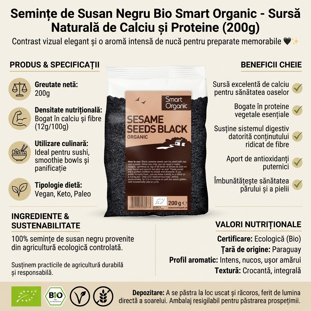 Semințe de Susan Negru Bio Smart Organic - Sursă Naturală de Calciu și Proteine (200g) 4