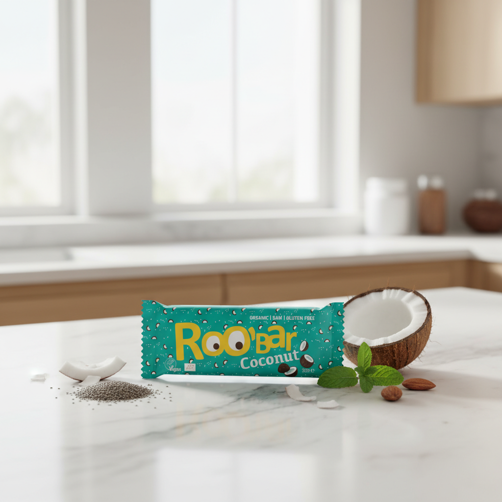 Baton Raw Vegan cu Cocos și Chia Roobar - Snack Bio Energizant 30g