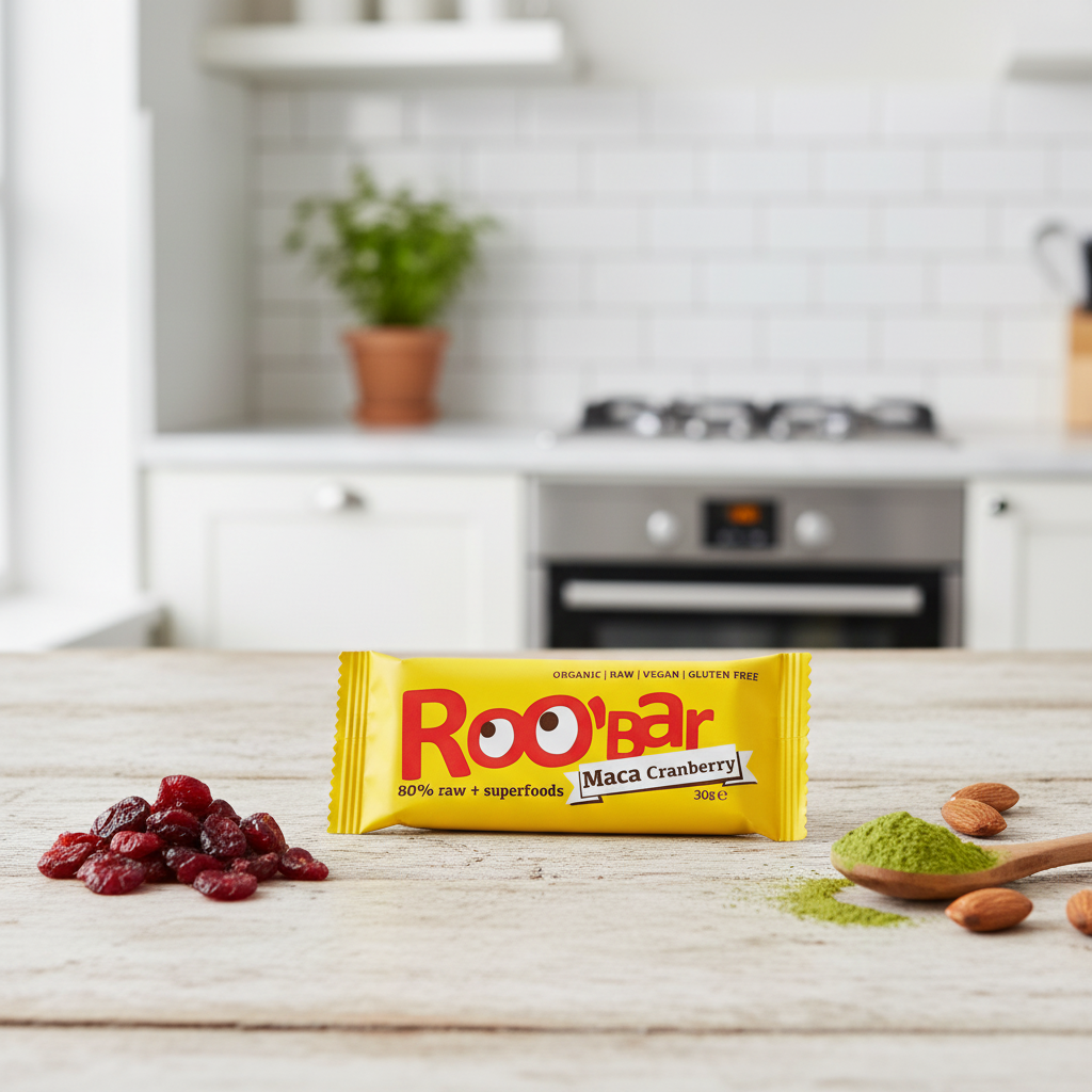 Baton Raw Bio cu Maca, Merișoare și Migdale Roo'bar, 30g - Gustare Energetică Naturală 2