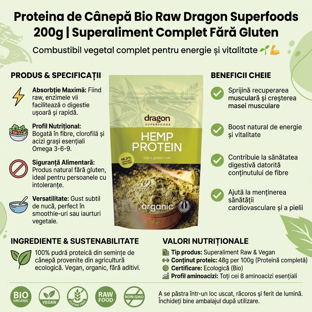 Proteina de Cânepă Bio Raw Dragon Superfoods 200g | Superaliment Complet Fără Gluten 4