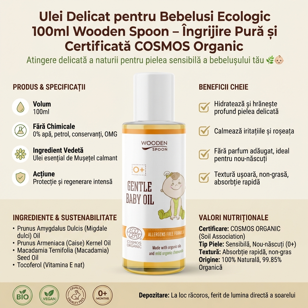 Ulei Delicat pentru Bebelusi Ecologic 100ml Wooden Spoon – Îngrijire Pură și Certificată COSMOS Organic 4
