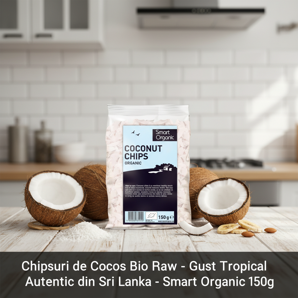 Chipsuri de Cocos Bio Raw - Gust Tropical Autentic din Sri Lanka - Smart Organic 150g