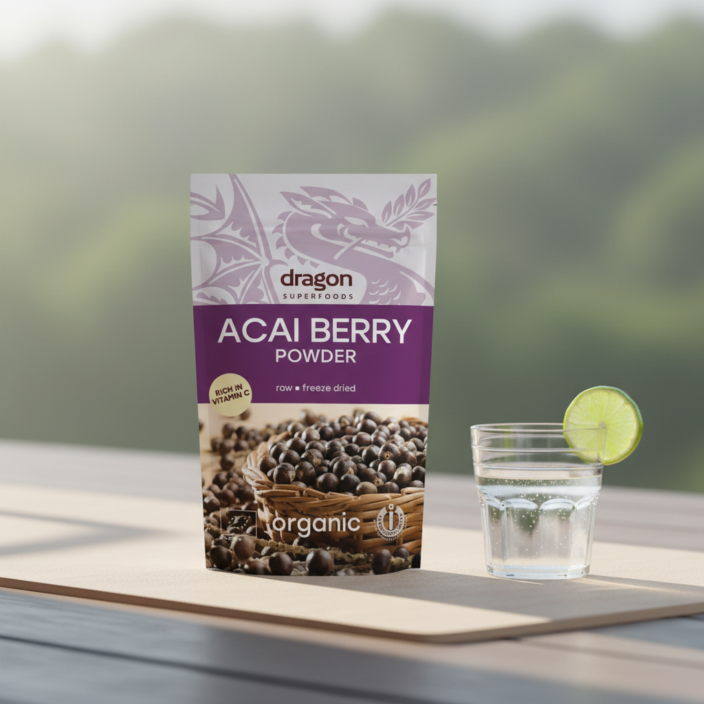Acai Pulbere Bio Organică Raw 75g - Dragon Superfoods | Superaliment Antioxidant pentru Energie și Vitalitate