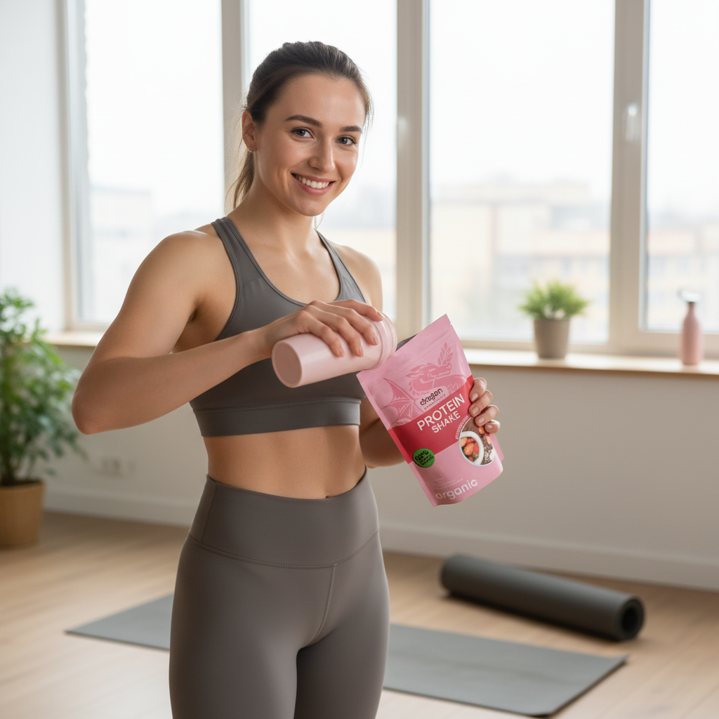 Shake Proteic Bio cu Căpșuni și Cocos - 50% Proteină Vegană Completă Dragon Superfoods (450g) 2