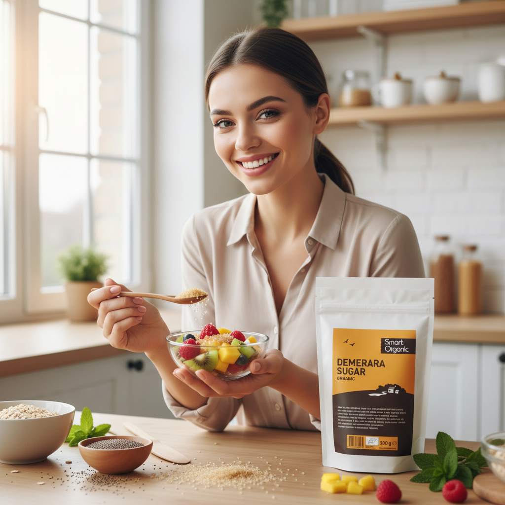 Zahăr Brun Demerara Bio din Trestie, 300g, Smart Organic | Cristale Aurii Crocante 3