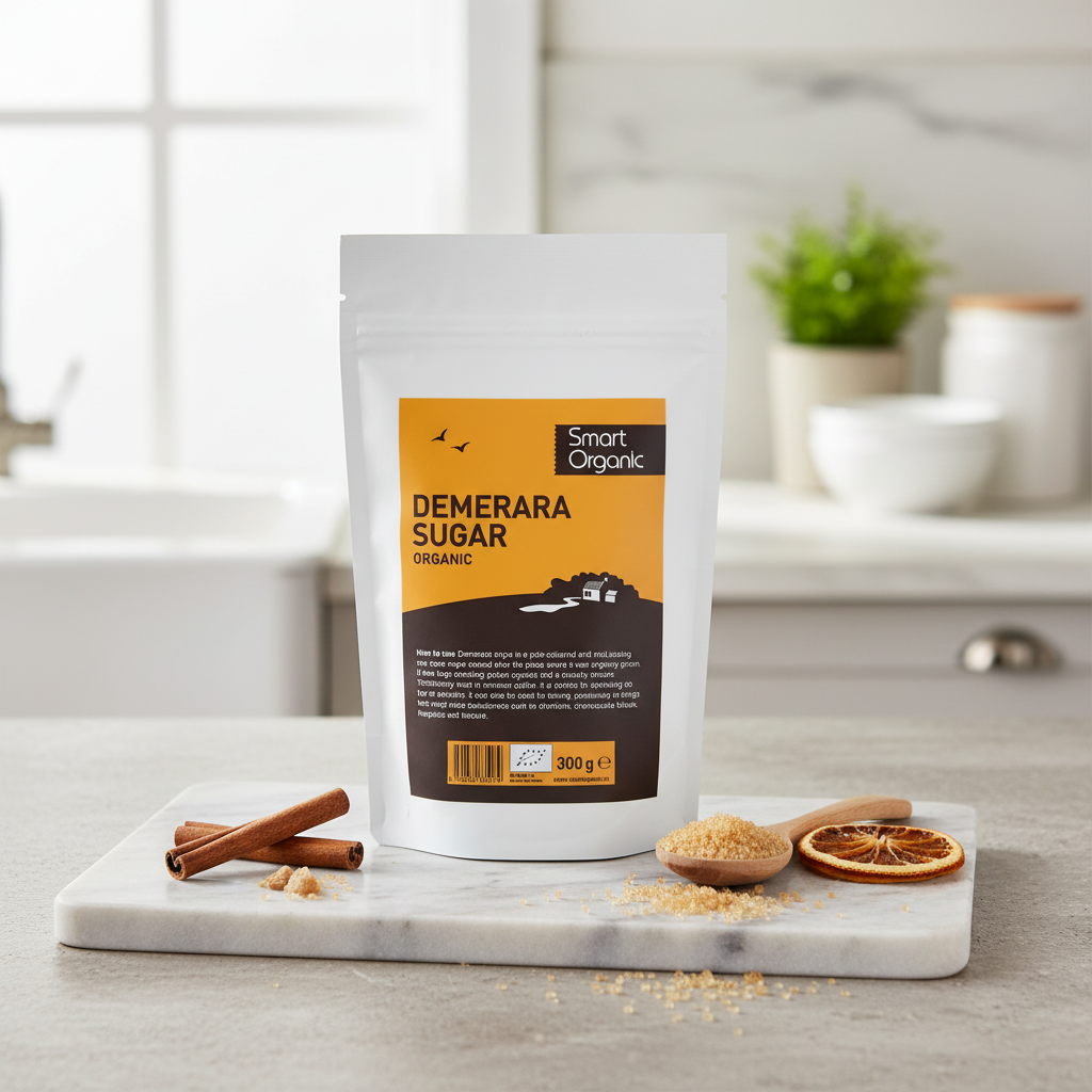 Zahăr Brun Demerara Bio din Trestie, 300g, Smart Organic | Cristale Aurii Crocante