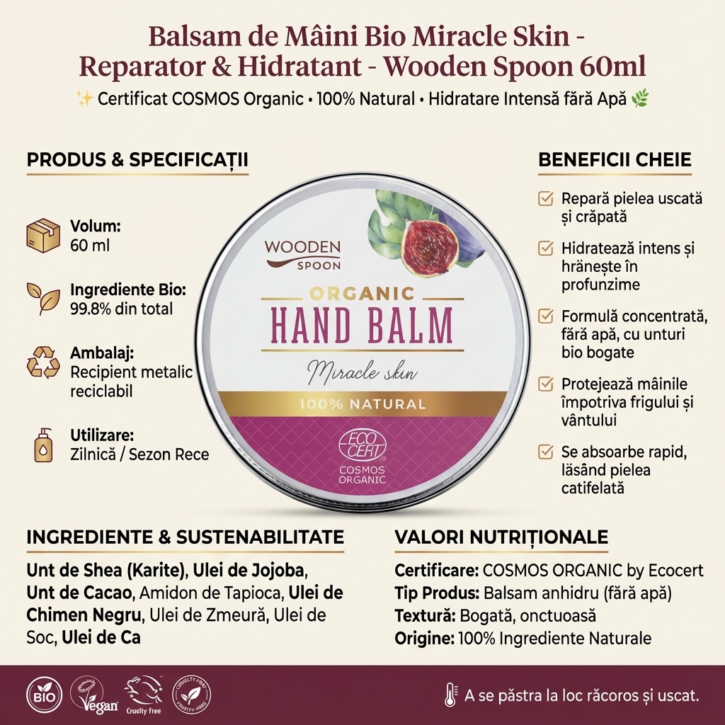 Balsam de Mâini Bio Miracle Skin - Reparator & Hidratant - Wooden Spoon 60ml 4